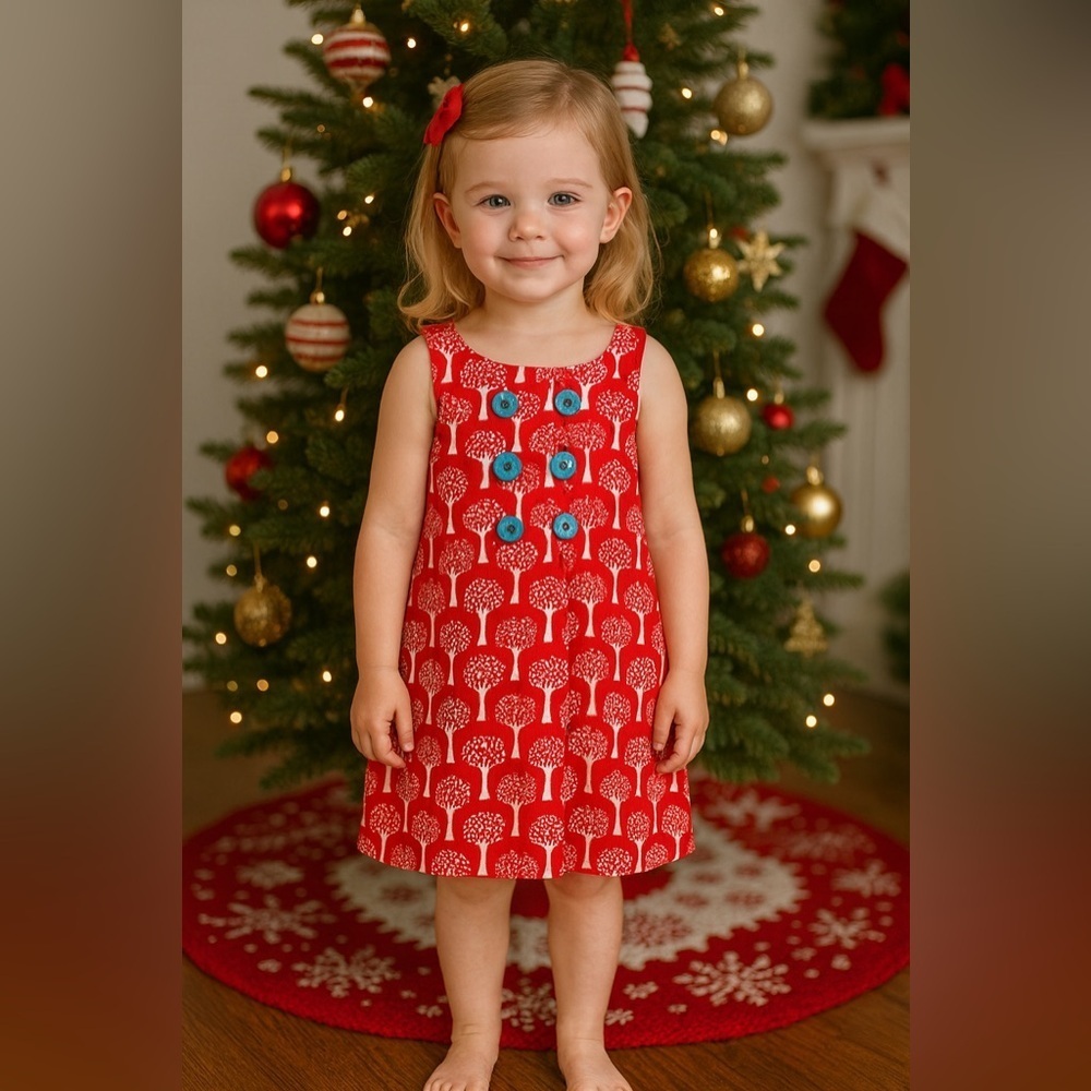 Mini Boden girls youth tree design holiday Christmas dress Size 4-5 years